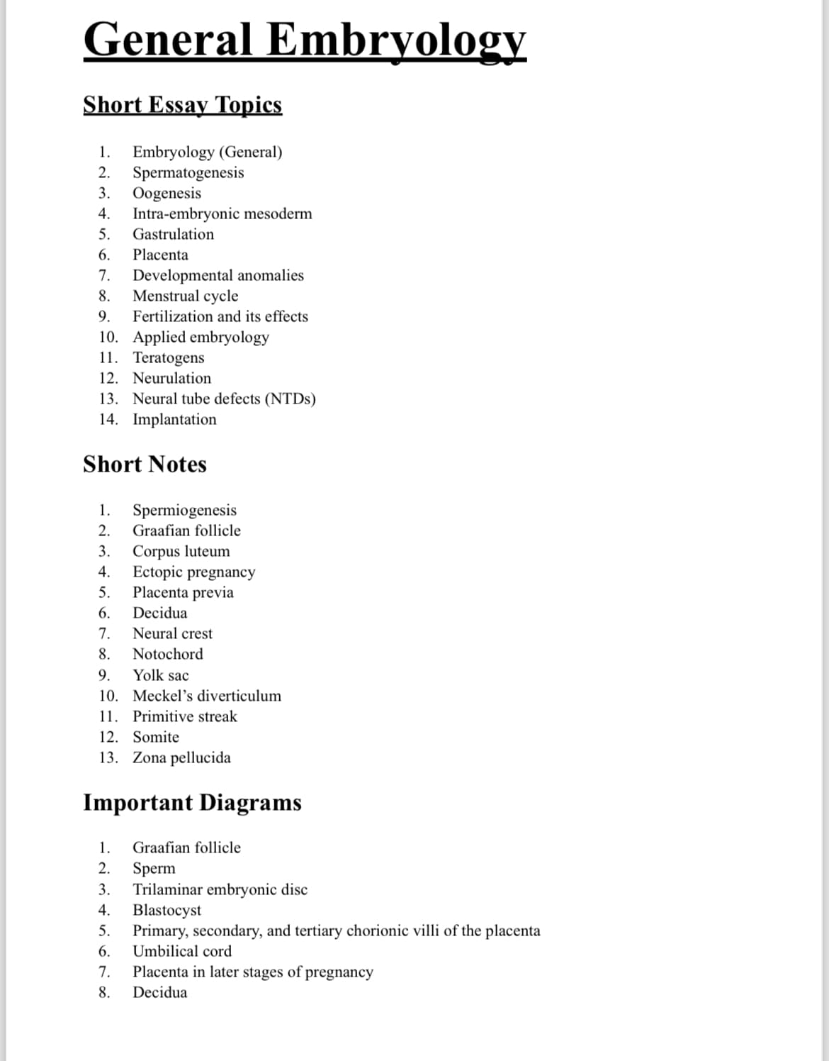 General Embryology question bank  - Slide 1